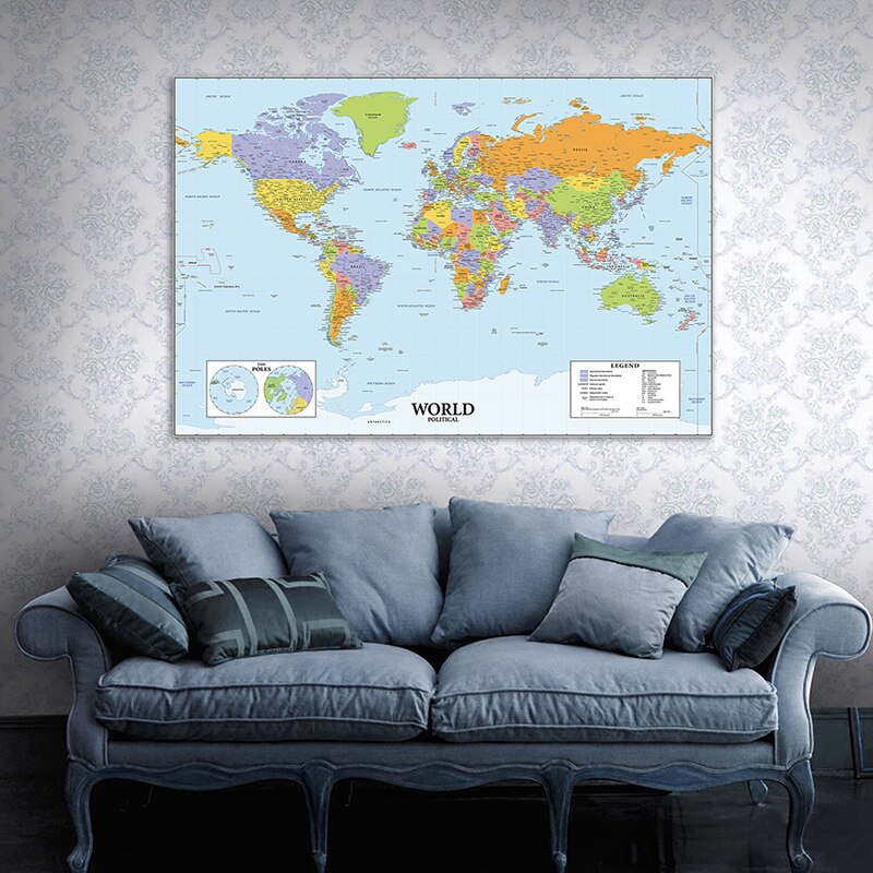 120*80cm The World Political Map Non-woven Canvas Painting Decorative Poster and Prints School Supplies Room Home Decoration
