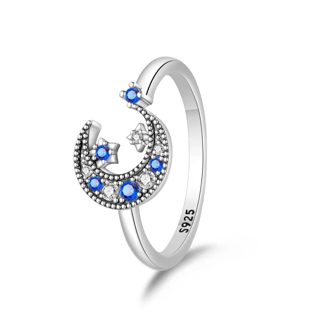 Original Sterling Silver 925 Ring Star and Moon Combination Series Rope Double Layer Ring Women's Wedding Engagement Ring: GRAY / 6