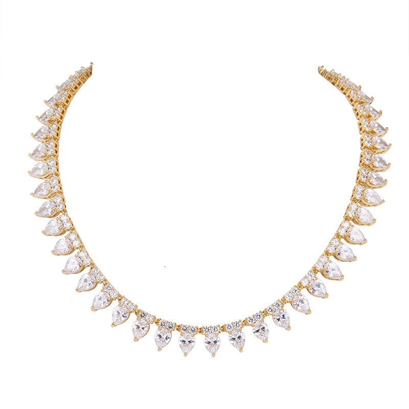 Weimanjingdian marca novas tendências gelo coração corte zircon cz deslumbrante colar de tênis fow feminino meninas jóias presentes: Pear Cut - Gold