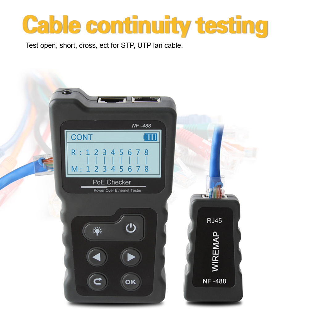 Netzwerk Werkzeuge NF-488 Digitale Ethernet Katze5 Katze6 LAN Netzwerk Kabel PoE Schalter Tester Detektor LCD Anzeige Netzwerk Kabel Tester