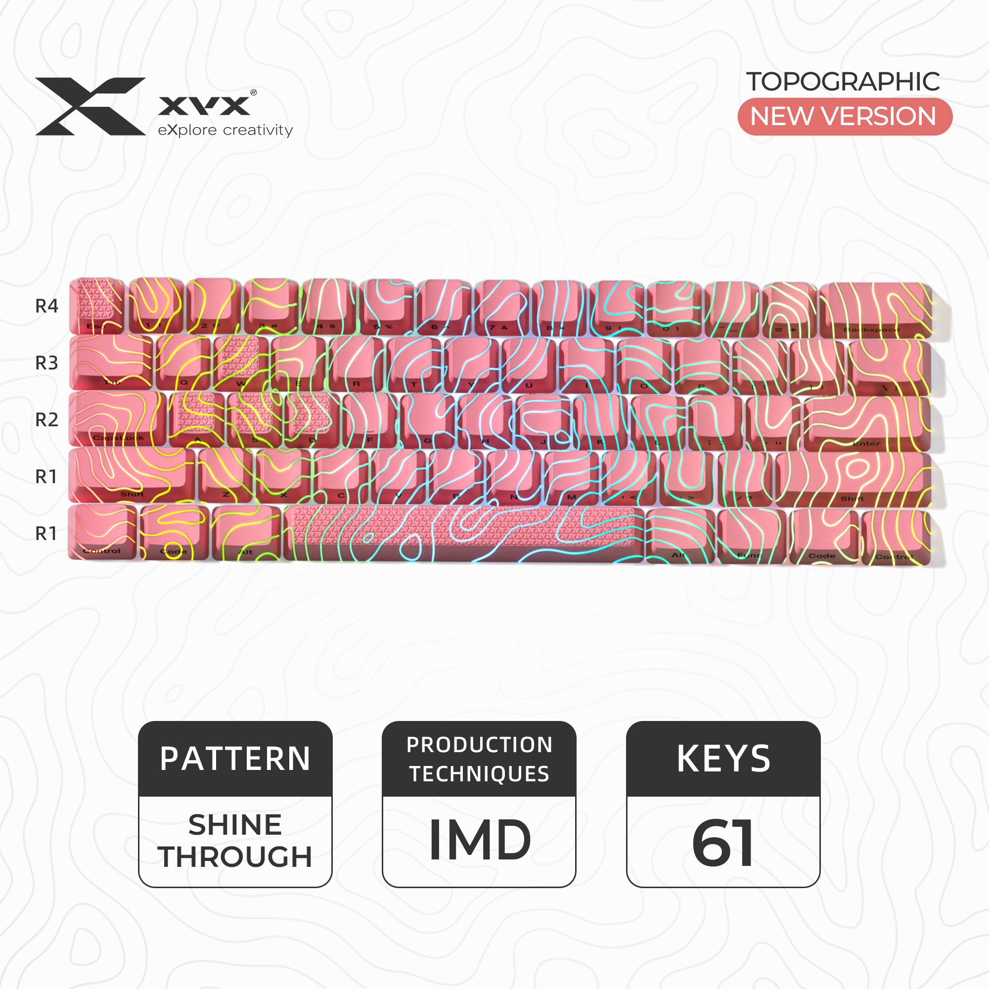 XVX Topographic Version Pattern Shine-Through OEM Profile IMD-Tech Keycap Set 118 keys: DARK GRAY