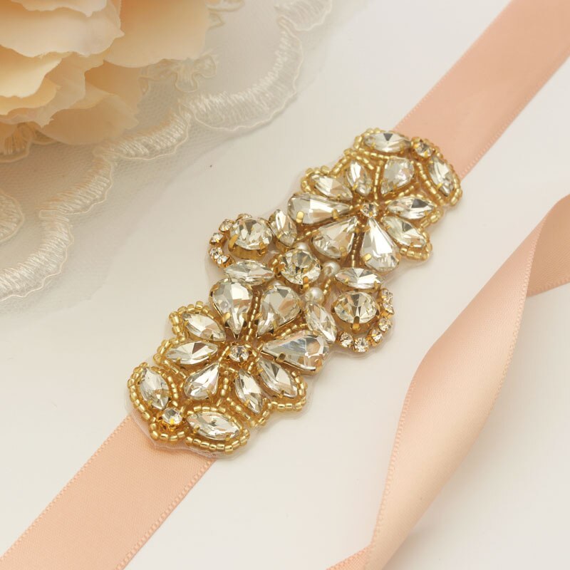 MissRDress Handgemachte Perlen Hochzeit Gürtel Gold Kristall Braut Gürtel Strass Perlen Braut Schärpe Für Hochzeit Acessories JK885