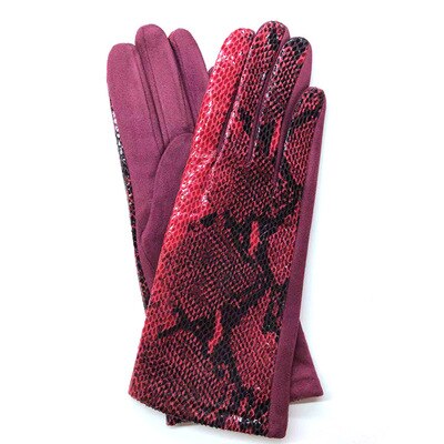 Gants à écran tactile pour femmes | Hiver, motif de serpent en Faux cuir d'animal, gant de conduite, daim velours épais, gant léopard H87: H87 Red