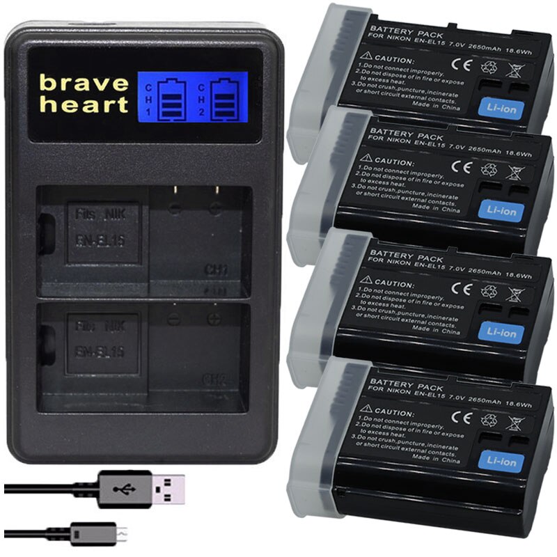 4X En EL15 EN-EL15 EL15A Batterij + Lcd Dual Charger Voor Nikon D500,D600,D610,D750, d7000, D7100,D7200,D800,D800E,D810,D810A V1: CHARGER AND 4battery
