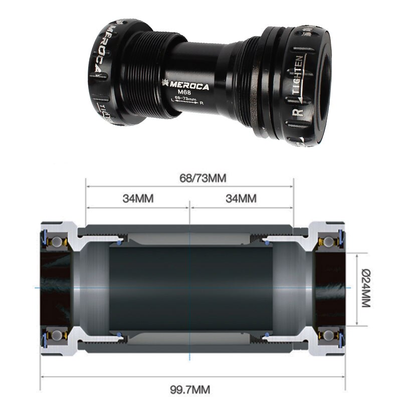 MEROCA Mountain Bike Bottom Bracket BB68mm-73mm Aluminum Alloy CNC Bearing Bottom Bracket IXF MTB Crank Bottom Bracket