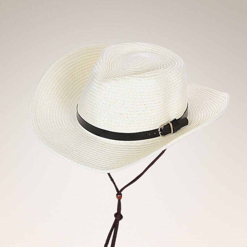 Sommer hat panama hatte mænd halm cowboy hat sol hat foldet vestlig bred buet kant: Hvid