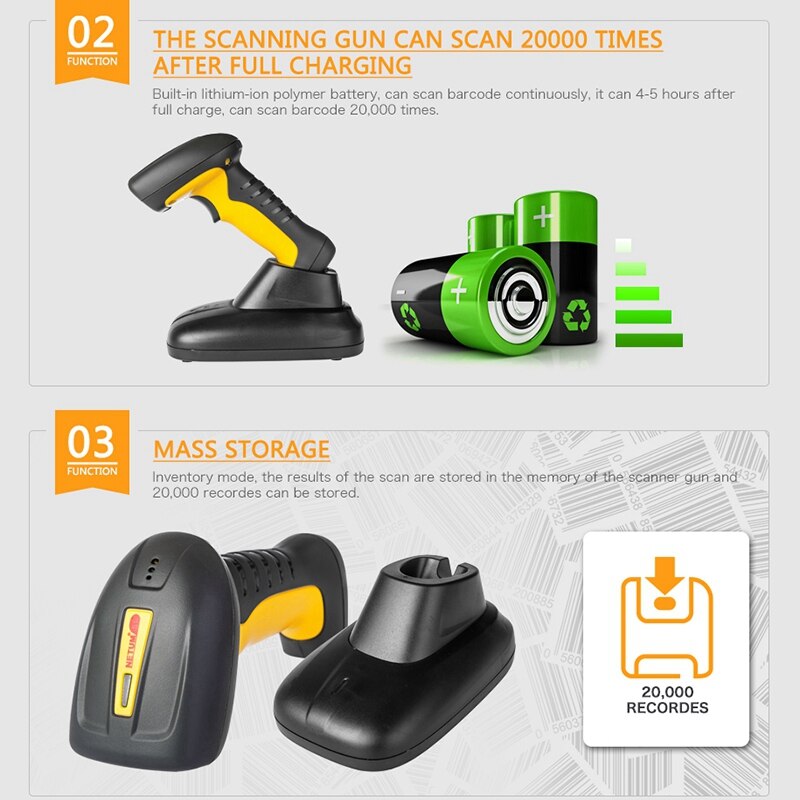 NETUM 1D Bluetooth Barocde Scanner sans fil lecteur de codes à barres lecteur de codes à barres pour entrepôt avec support de chargeur