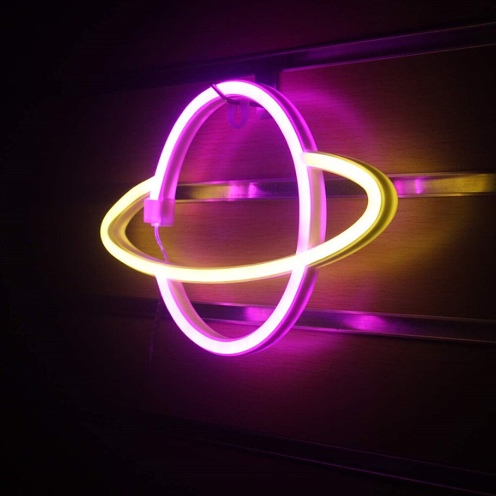 Led neon skylt ljus universum panel vägglampa hängande led neon ljus vägglampa för hem fest rum dekor bar dekoration: Rosa gul