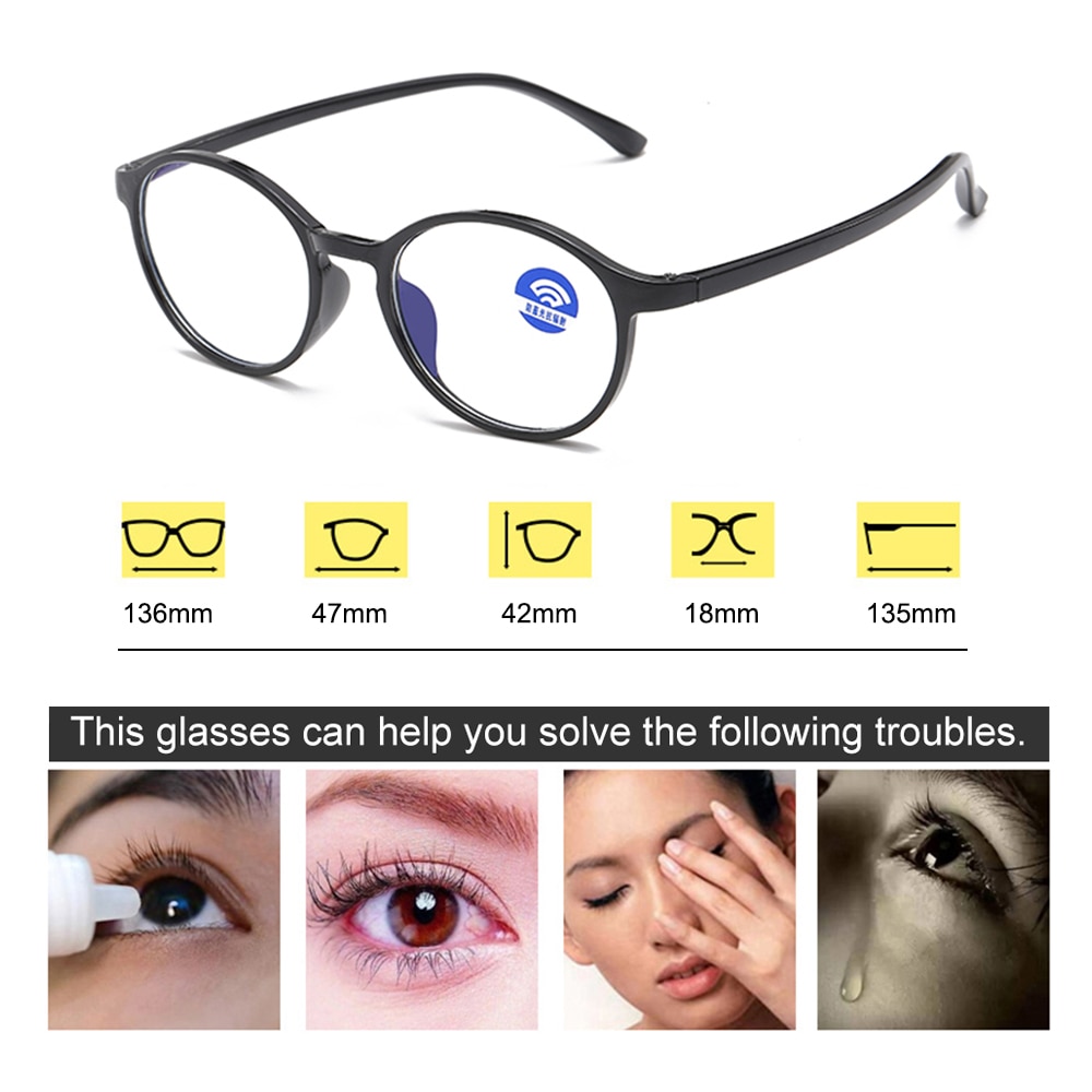 Classic Round Frame Blue Light Blocking Glasses Radiation Protection Computer Goggles Flexible Ultralight TR90 Eyeglasses
