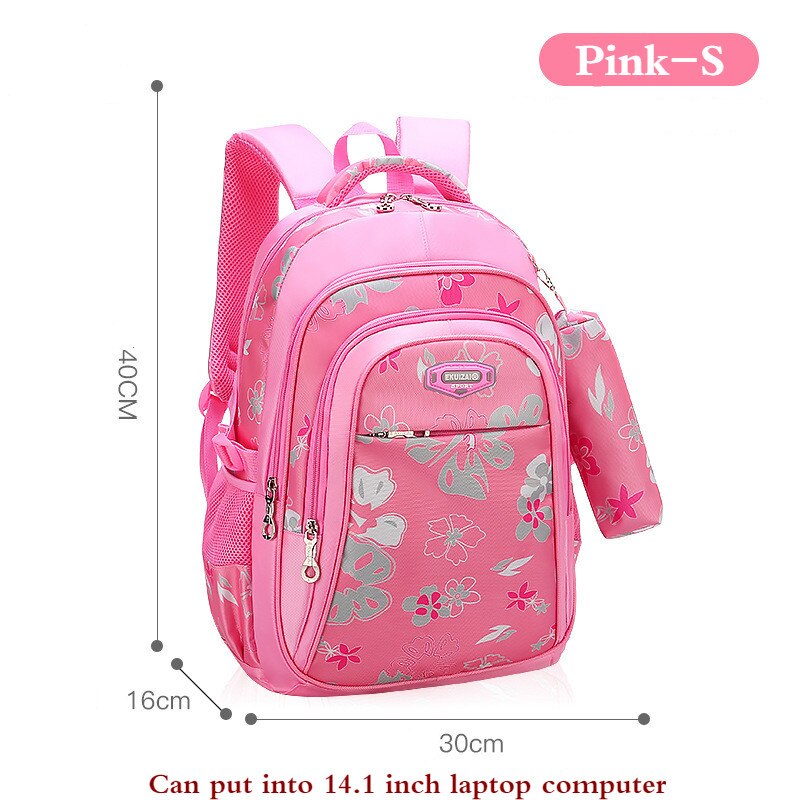 Sac à dos rouge pour filles, imprimé de fleurs, cartable pour élèves, cartable pratique, cartable pour enfants,: Pink-Small