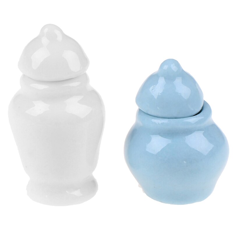 1Set Keramische Opslag Potten Met Cover Keuken Accessoires 1:12 Dollhouse Miniatuur Poppenhuizen Keuken Meubels Speelgoed