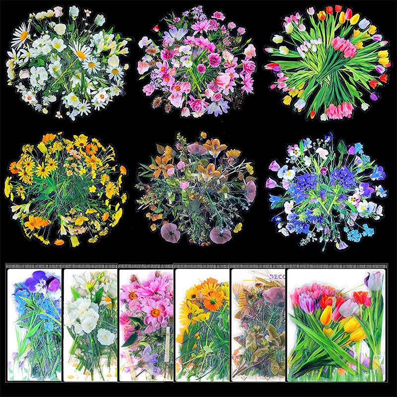 40pcs Kawaii Flower Stickers for Notebooks Stationery Stickers Aesthetic Bullet Journal Supplies Scrapbooking Stickers for Diary