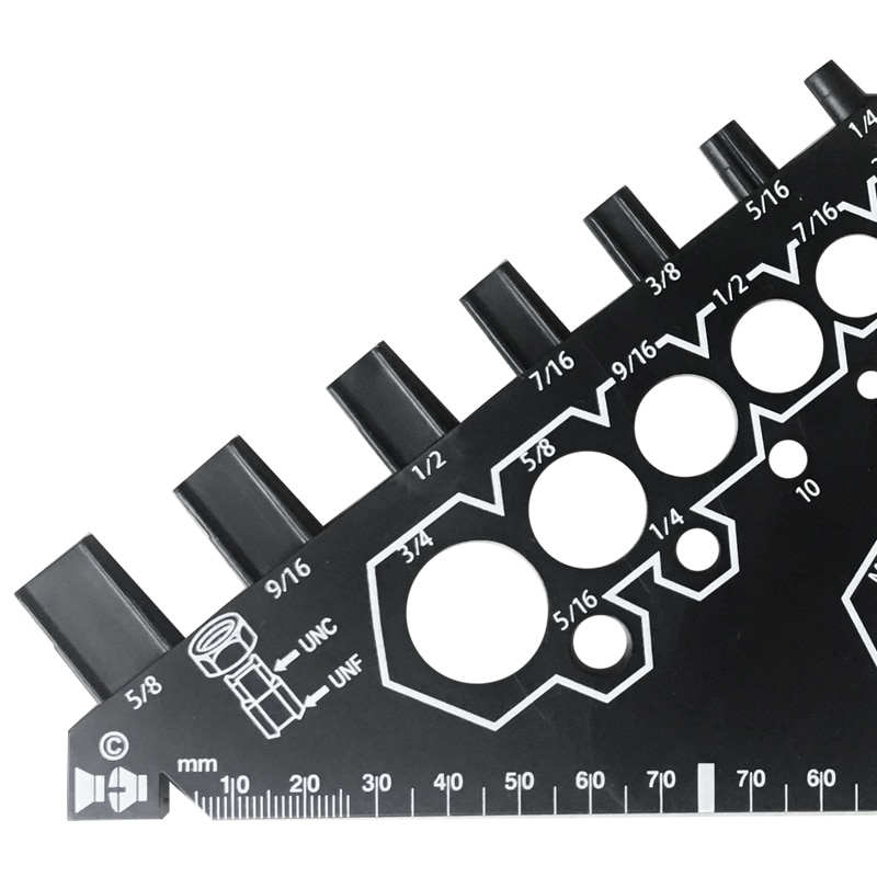 Inch/Metric Bolt Nut Gauge Square Ruler Protractor ABS Plastic Gauge For Bolt/Nut Size Measuring Tools
