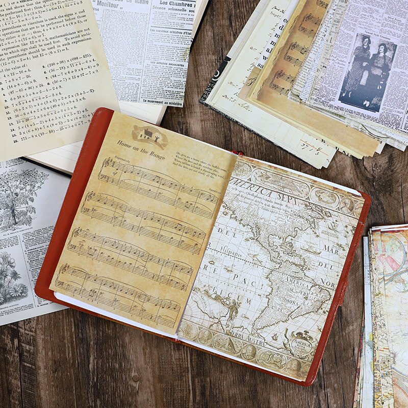 30 arkkia vintage vanha kirjan sivu materiaali paperi tee itse scrapbooking roskapäiväkirja pohja kollaasi kääre koristemateriaali paperi