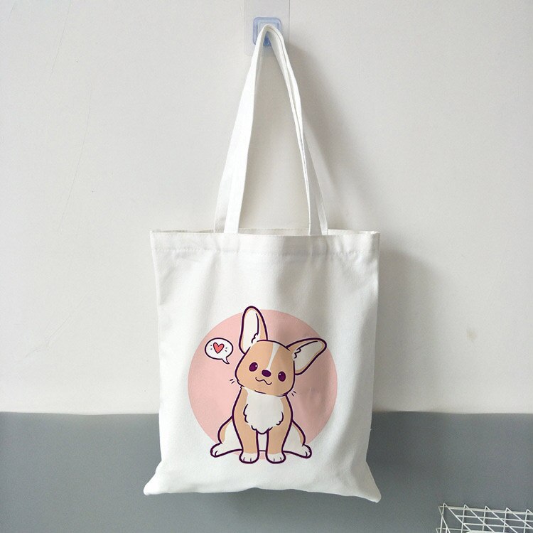 Cute Corgi Women Canvas Shoulder Bags Reusable Foldable Shoulder Bag Handbag Tote Bag Casual Bags School Travel Folding: B1021-TBWH-M