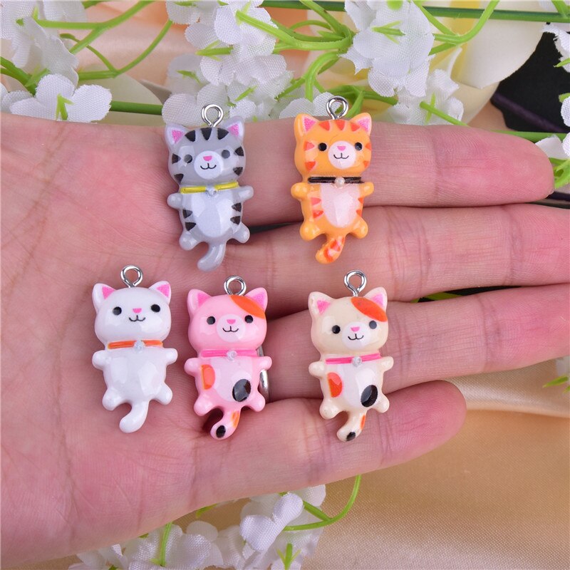 10pcs/pack Kawaii Cat Charms Pendants for Jewelry Making Animal Resin Charms Jewlery Findings DIY Craft: mix 10 (5pair)