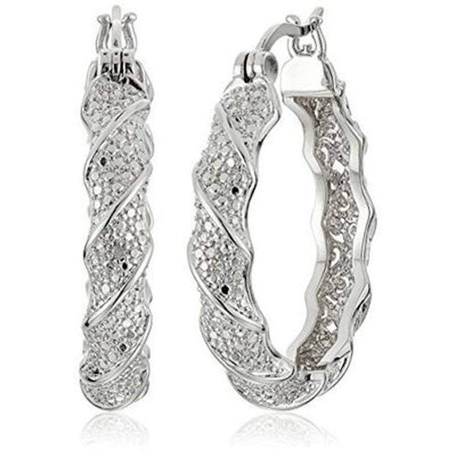 Koperen Twisted Grote Oorringen Verharde Zirkoon Strass Cirkel Ronde Oorbellen Vrouwen Loop Oorbellen Partij sieraden 2.7cm: B  white Gold