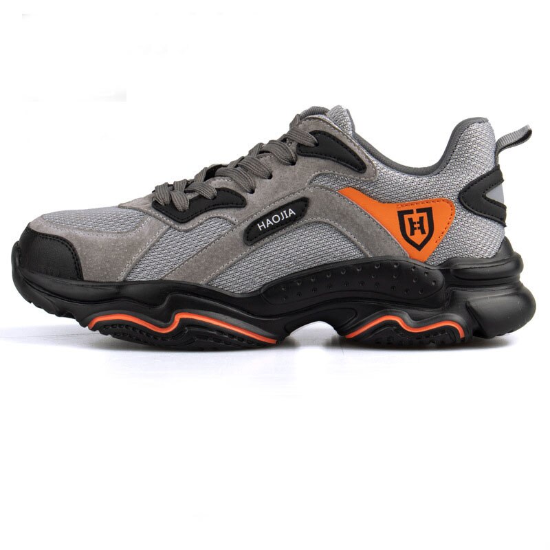 Men's steel-toed work boots safety shoes casual breathable outdoor shoes anti-puncture and comfortable industrial boots: Gray / 43