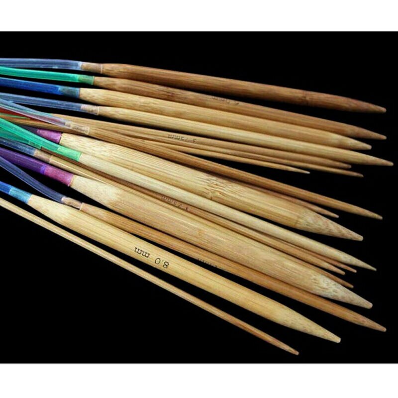Runde strikkepinner av bambus dobbel spiss 40-120cm 18 stk / sett