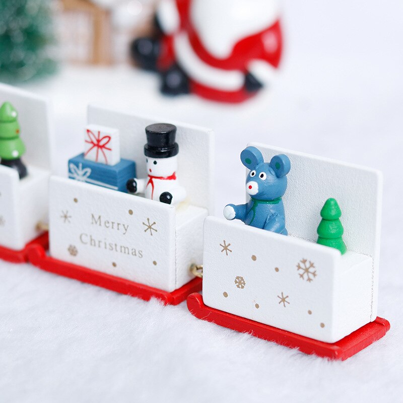 Christmas Train Sleigh Four Window Decoration Snowflake Wooden Train Car Christmas Decoration