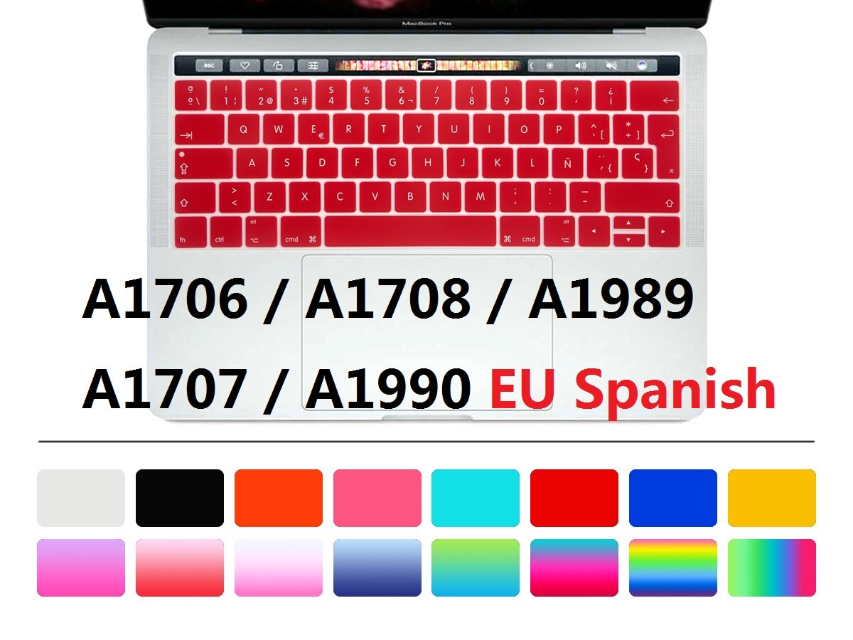 Eu Layout Spaans Cover Voor Macbook Pro 13 15 Touch Bar Eu Spaans Toetsenbord Cover A1706 A1989 a1707 A1990 Huid