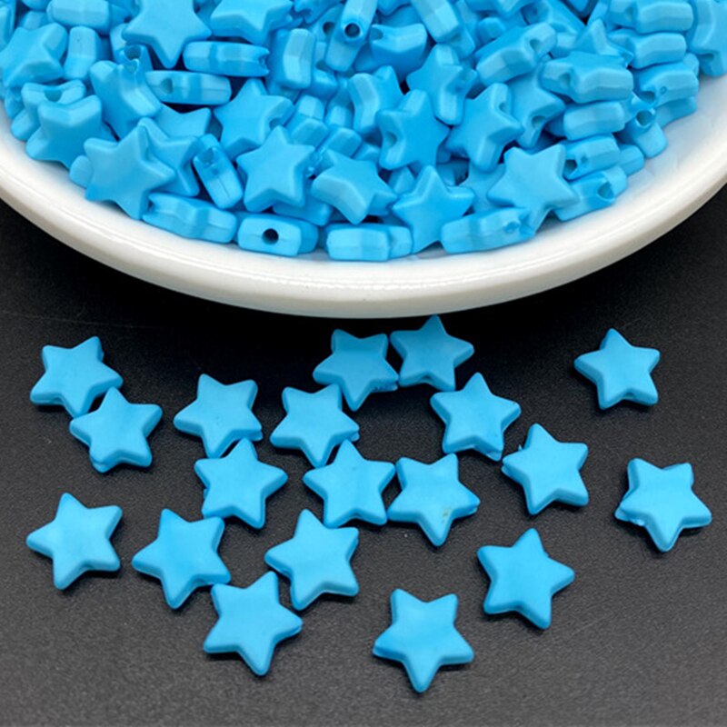 100 unids/lote 9mm cuentas acrílicas con forma de estrella de Color puro espaciador suelto para hacer joyería colgante collar pulsera hecha a mano DIY: Verde