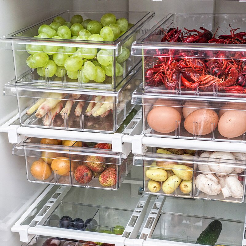 Køleskabsskuffe 1/4/8 rum køleskabsskuffe organiser gennemsigtige køleskabsskuffe beholdere til pantry fryser