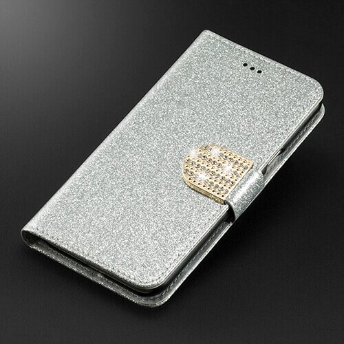 Para Huawei Honor 3C/G630 G630-U20 G630-U10 nueva cubierta de lujo Flip Pu Funda de cuero con ranura para tarjeta cartera: Silver diamond