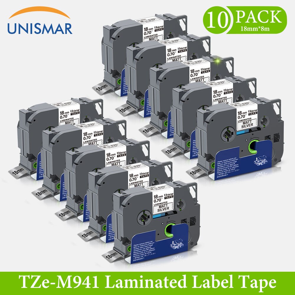 10PK 18mm TZe-141 Black on Clear White TZe-241 Label Tapes for Brother TZe141 TZ-141 P-touch Label Printer Laminated Label Maker: Black On Matt Silver