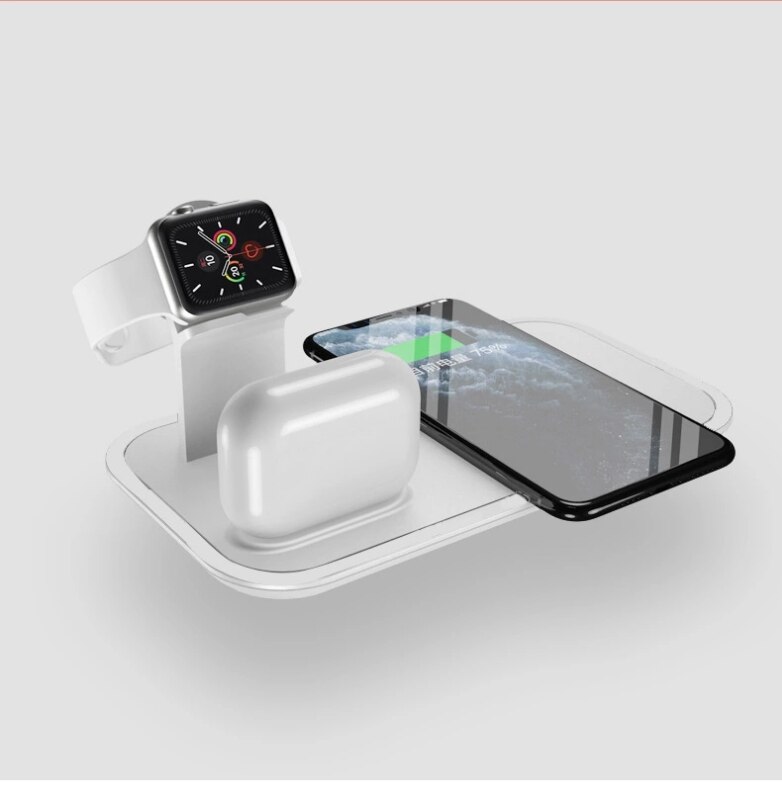 5 em 1 multifuntional carregador sem fio para apple relógio airpods airpods pro iphones série 10w rápida doca de carregamento sem fio: WHITE