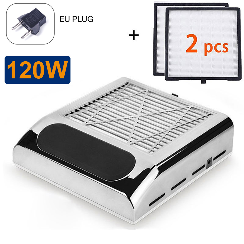 120W odkurzacz robić paznokci wentylator robić manicure pedicure pochłaniacz kurzu z wymiennym filtrem robić usuwania kurzu robić salonu: srebro-EU 2 filter