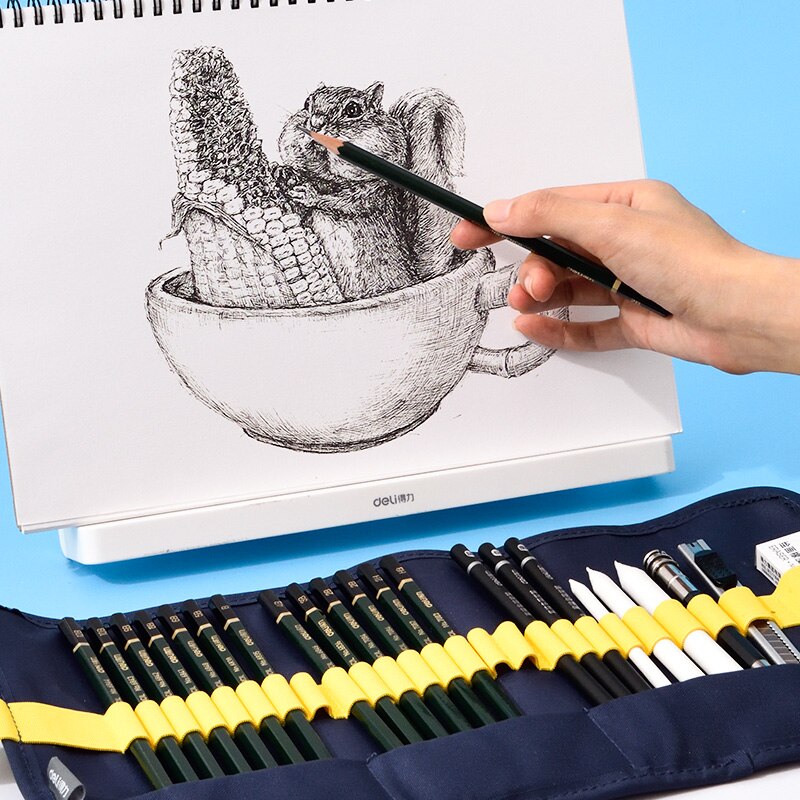 Deli 27pcs Sketch Pencil Set Sketching Drawing Tool Kit For Beginner Wood Pencils For School Students Art Supplies