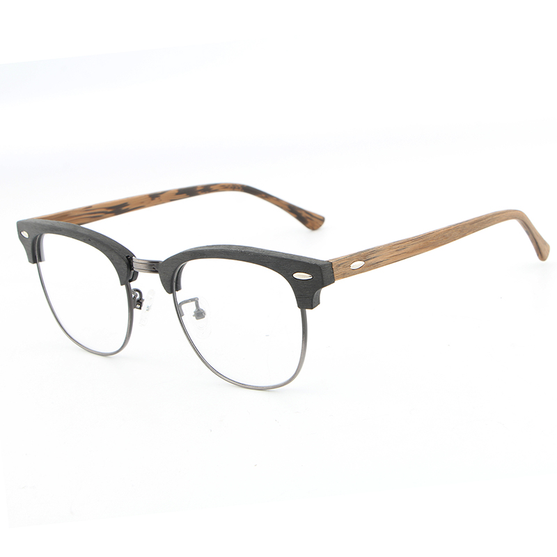 HDCRAFTER Vintage Optical Wood Glasses Frame with Clear Lens Men Women Half Frame Wooden Reading Glasses Eyeglasses Frame: WHITE