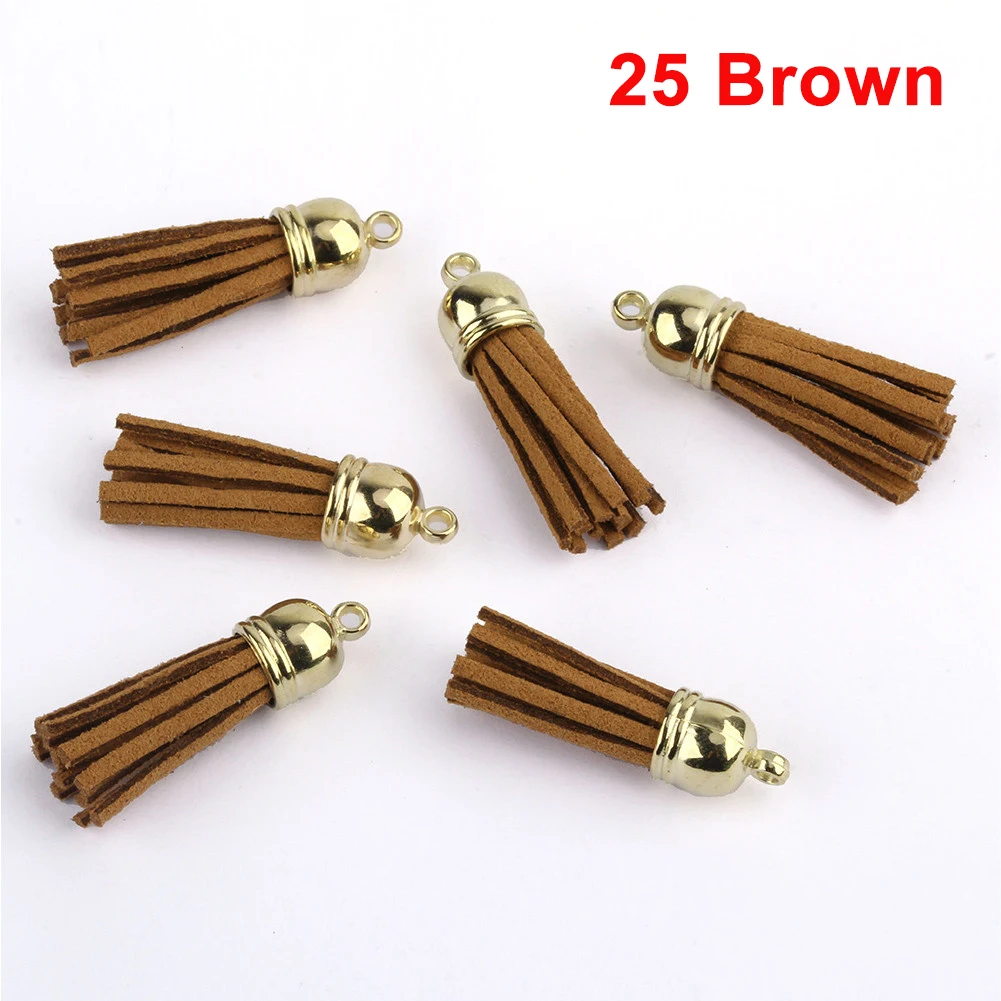20 unids/lote borlas llavero de cuero borlas Mini borlas para manualidades DIY llavero colgante joyería de verano hacer pendientes dijes: Café Oscuro