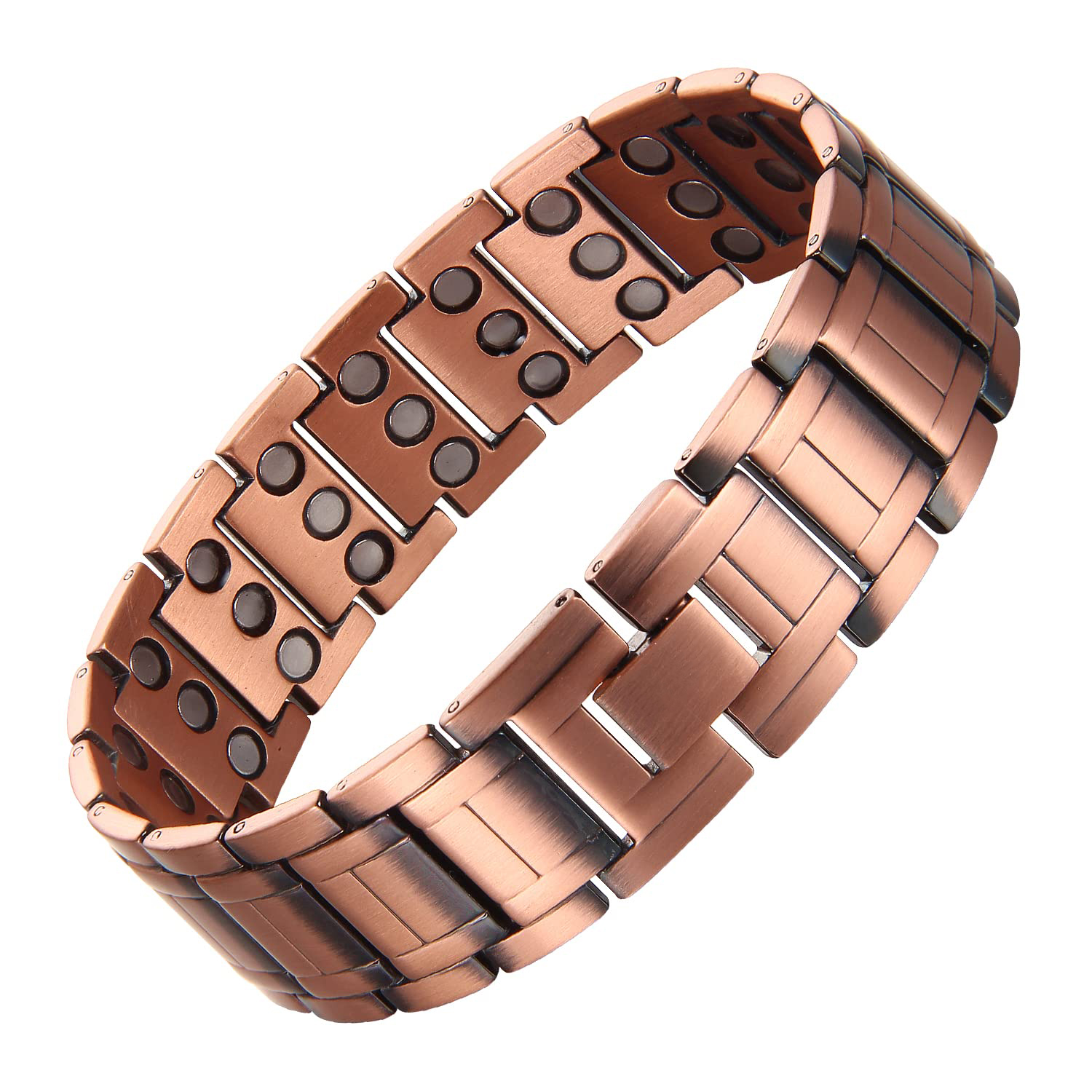 3x Sterkte Koperen Armbanden Voor Mannen Puur Koperen Magnetische Armband Met 3 Rij Neodymium Magneten Verstelbare Lengte Voor Mannen: Messing Plated