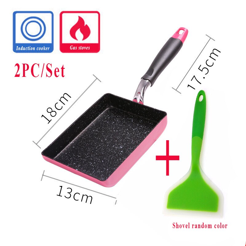 2pc Stainless Steel Nonstick Frying Pan Handel Pancake Omelette Egg Pots and Pans Rectangle Cookware Set Deep Gas Induction: A