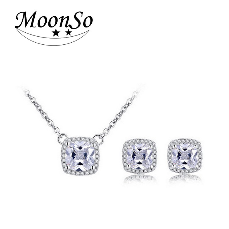 Moonso, joyería de plata de ley 925 para mujer, pendientes y collar de cristal austriaco de boda, de Navidad, joyería J1101