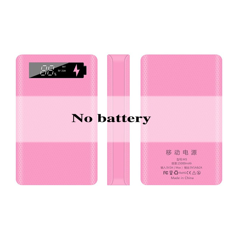 5*18650 Battery Charger Box 15000mAh Power Bank Shell Digital Display Powerbank Shell Micro Type-c Input Dual USB Port: pink no battery