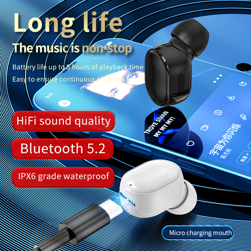 S8 sans fil dans l'oreille Mini Bluetooth écouteurs avec Microphone sport unique oreille réduction du bruit musique universel écouteurs
