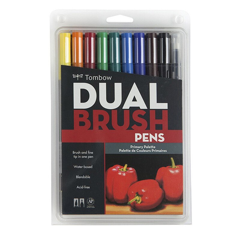 TOMBOW-rotulador de doble pincel ABT para acuarela, conjunto de 108 colores, dibujo, caligrafía, Pastel brillante, retrato de galaxia gris: Primary Palette