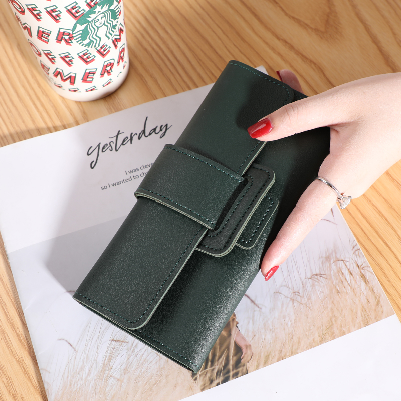 Women's Wallet Long Card Holder Tri-fold Flip Cover Korean Style Student Change Bit Multifunctional Wallet
