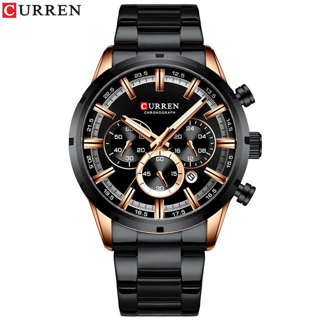 Curren Mode Mannen Horloges Met Rvs Top Luxe Sport Chronograaf Quartz Horloge Mannen Relogio Masculino: black