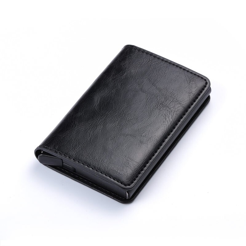 Zovyvol Business Credit Card Holder Men Women Metal RFID Vintage Aluminium Box Crazy Horse PU Leather Card Wallet Purses: Black X-12A