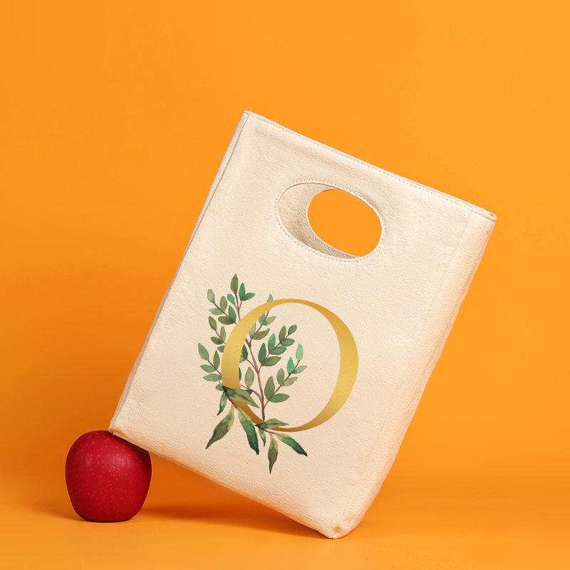 Gold Letter Canvas Neutral Insulated Lunch Bag Canvas Tote Thickened Neutral Reusable Office Picnic Portable Food Storage Bag: 9GoldfO