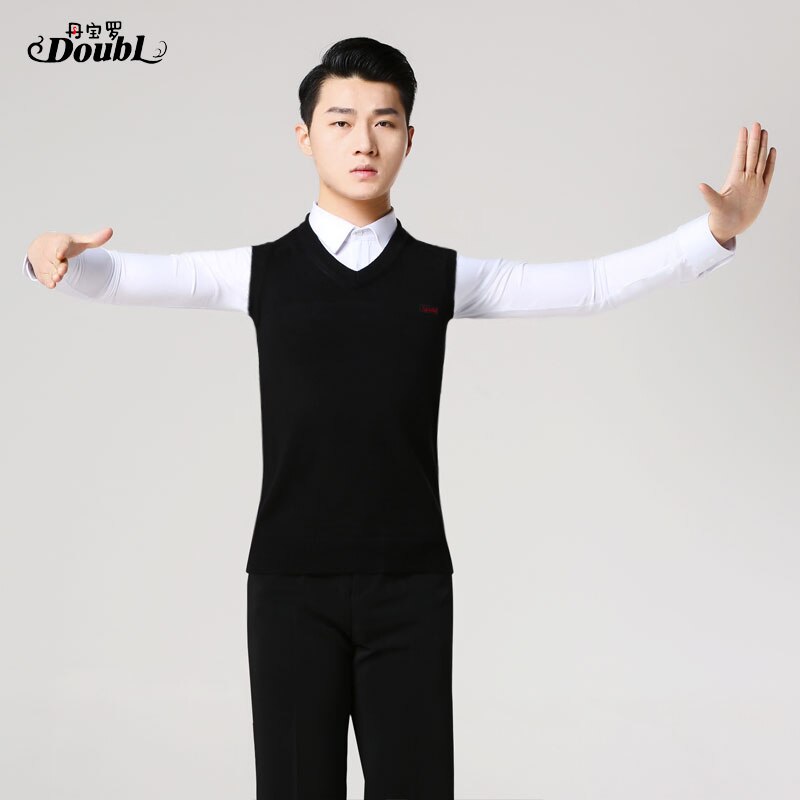 Doppio Gentiluomo Moderno Sala da Ballo Gilet Uomo di Magliette E Camicette di Lana Della Maglia Elasticità Senza Maniche Nazionale standard di costume di Ballo in forma