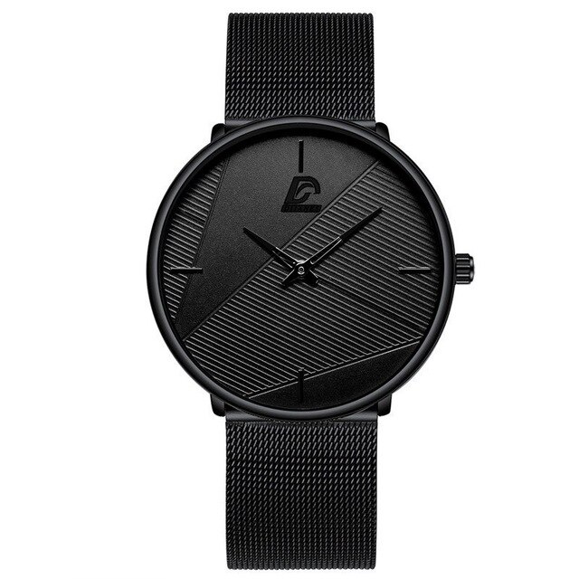 Herreure simple mænd business ultra tyndt rustfrit stål mesh bælte quartz ur minimalistiske armbåndsure til mænd: M sort sort