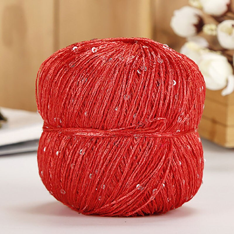 Ovillo de 50g de lana de lentejuelas para estambre, hilos algodón para ganchillo tejido a mano, hilo para DIY, suéter, sombrero, bufanda QW070: N10
