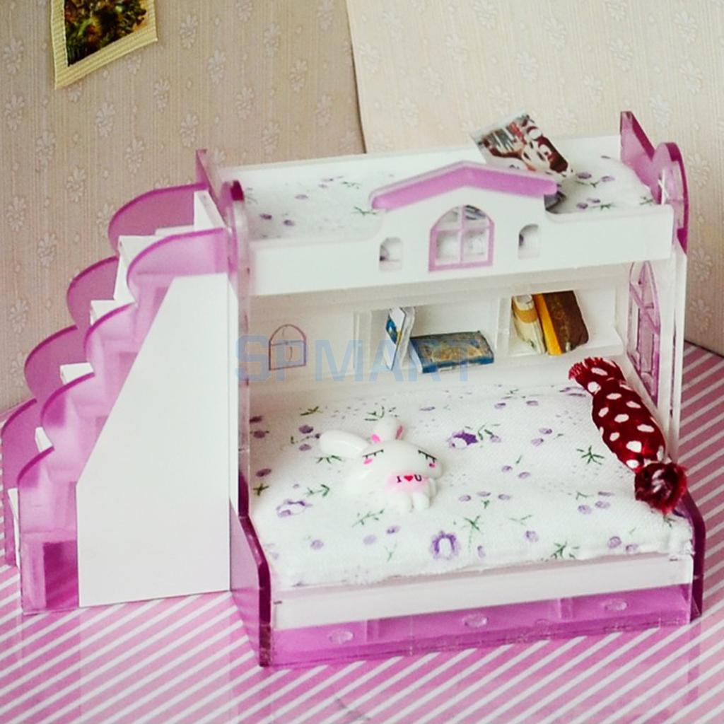 1/12 skala Dollhouse Miniatur Doppel Etagen Bett Modell für Puppen Haus Schlafzimmer Möbel Leben Szenen Dekoration Zimmer Zubehör #2