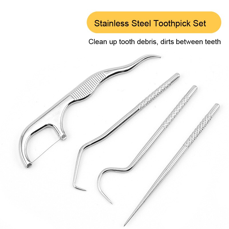 4pcs Portable Stainless Steel Toothpick Set with Bag Reusable Metal Toothpicks With Holders For Outdoor Picnics And Camping Tool