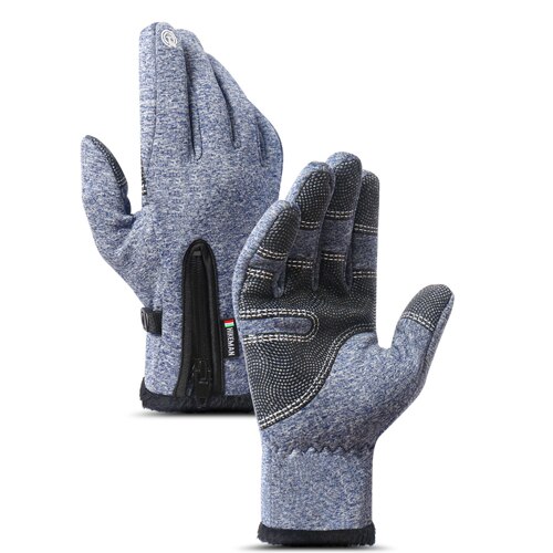 xiaomi Winter warm gloves Silicone touch screen zipper plus velvet outdoor sports riding ski windproof waterproof men women: blue S